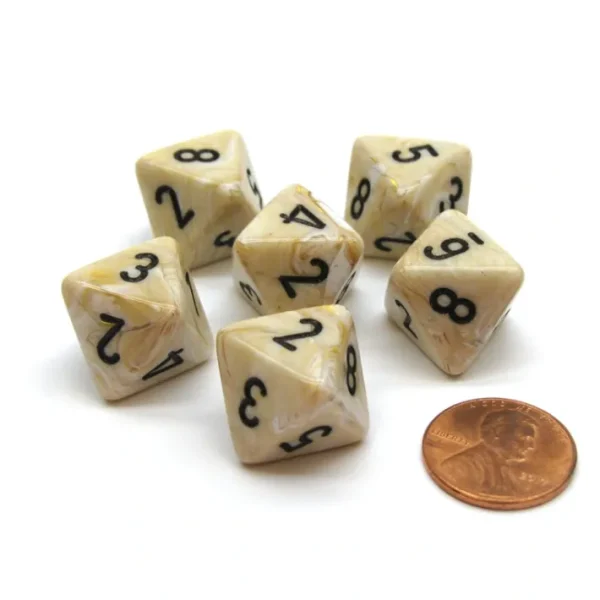 Marble 15mm 8 Sided D8 Chessex Dice, 6 Pieces - Ivory with Black - Your Source for Gaming Essentials Best Sale