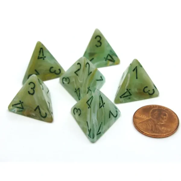 Marble 18mm 4 Sided D4 Chessex Dice, 6 Pieces - Green with Dark Green - Your Source for Gaming Essentials New