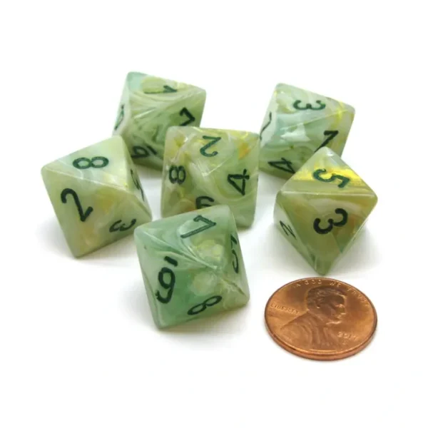 Marble 15mm 8 Sided D8 Chessex Dice, 6 Pieces - Green with Dark Green - Your Source for Gaming Essentials New