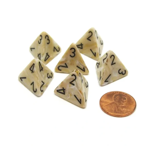 Marble 18mm 4 Sided D4 Chessex Dice, 6 Pieces - Ivory with Black - Your Source for Gaming Essentials Cheap