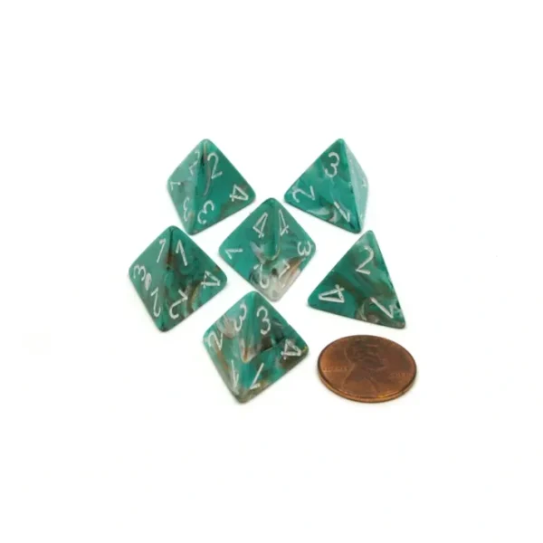 Marble 18mm 4 Sided D4 Chessex Dice, 6 Pieces - Oxi-Copper with White Numbers - Your Source for Gaming Essentials Cheap