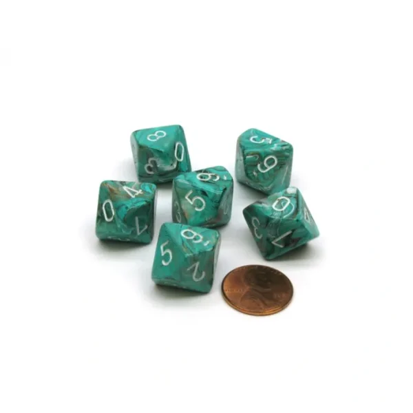 Marble 16mm D10 (0-9) Chessex Dice, 6 Pieces - Oxi-Copper with White Numbers - Your Source for Gaming Essentials Cheap