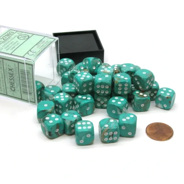 Marble 12mm D6 Chessex Dice Block (36 Dice) - Oxi-Copper with White Pips - Your Source for Gaming Essentials Sale