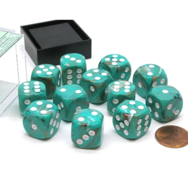 Marble 16mm D6 Chessex Dice Block (12 Die) - Oxi-Copper with White Pips - Your Source for Gaming Essentials Flash Sale