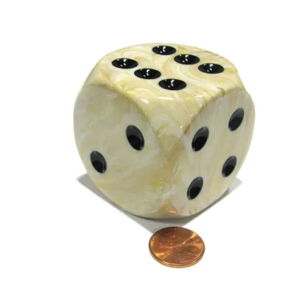 Marble 50mm Huge Large D6 Chessex Dice, 1 Piece - Ivory with Black Pips - Your Source for Gaming Essentials Online
