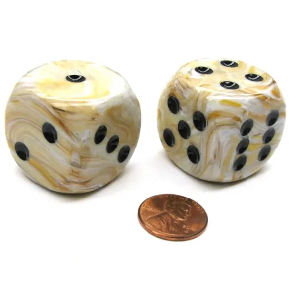 Marble 30mm Large D6 Chessex Dice, 2 Pieces - Ivory with Black Pips - Your Source for Gaming Essentials Flash Sale