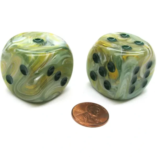 Marble 30mm Large D6 Chessex Dice, 2 Pieces - Green with Green Pips - Your Source for Gaming Essentials Best Sale