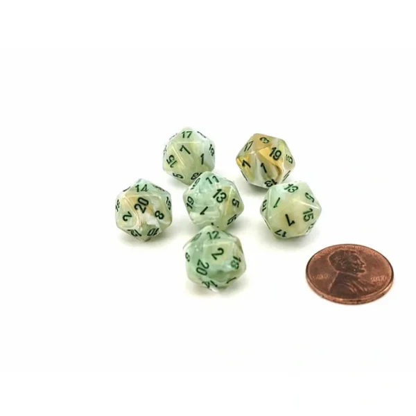 Marble 12mm Mini 20 Sided D20 Dice, 6 Pieces - Green with Dark Green Numbers - Your Source for Gaming Essentials Best Sale