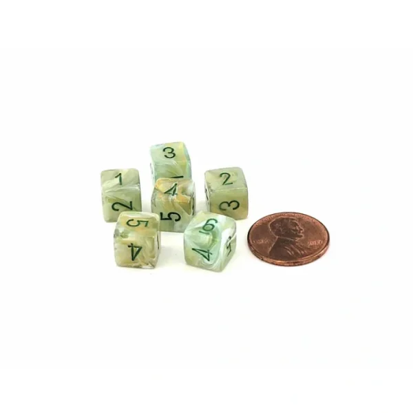 Marble 9mm Mini 6 Sided D6 Dice, 6 Pieces - Green with Dark Green Numbers - Your Source for Gaming Essentials Store