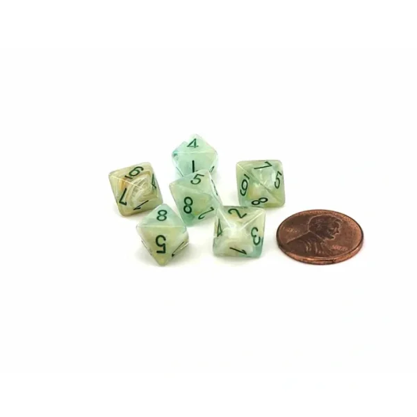 Marble 9mm Mini 8 Sided D8 Dice, 6 Pieces - Green with Dark Green Numbers - Your Source for Gaming Essentials Sale