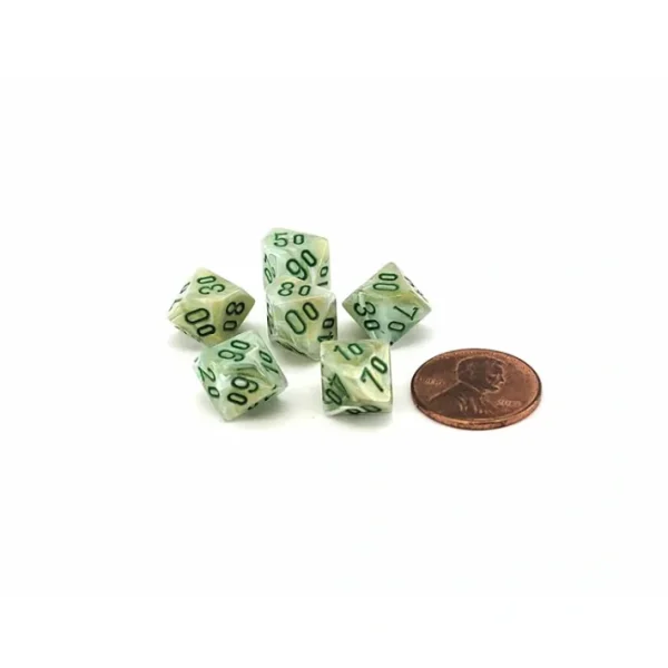 Marble 10mm Mini Tens D10 Dice, 6 Pieces - Green with Dark Green Numbers - Your Source for Gaming Essentials Cheap