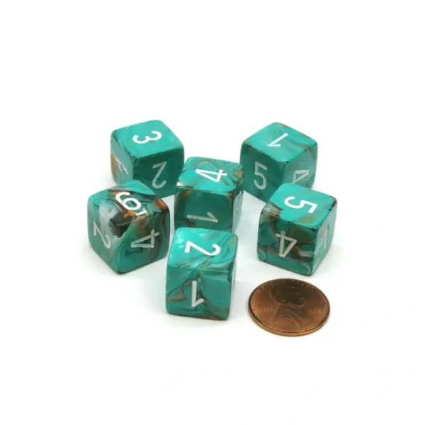 Marble 15mm 6-Sided D6 Numbered Chessex Dice, 6 Pieces - Oxi-Copper with White - Your Source for Gaming Essentials Fashion
