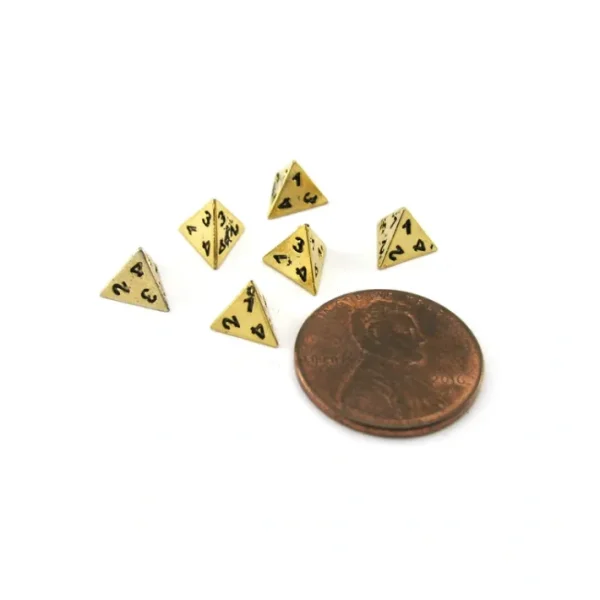 Micro Metal 5mm Gold Colored Chessex Dice, 6 Pieces - D4 - Your Source for Gaming Essentials Outlet