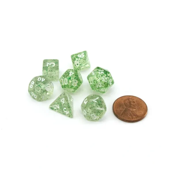 Mini 7-Die Polyhedral Dice Set - Ethereal Green with White Numbers - Your Source for Gaming Essentials Flash Sale