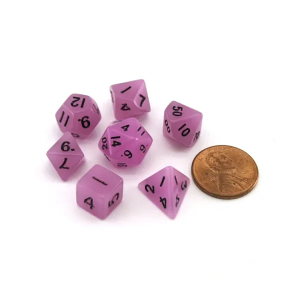 Mini 7-Die Polyhedral Dice Set - Glow Purple with Black Numbers - Your Source for Gaming Essentials Best