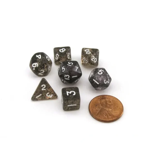 Mini 7-Die Polyhedral Dice Set - Ethereal Black with White Numbers - Your Source for Gaming Essentials Discount