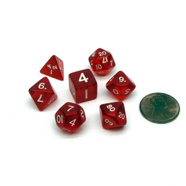 Mini Polyhedral 7 Piece Transparent Dice Set Small 11mm Die - Red with White - Your Source for Gaming Essentials Online