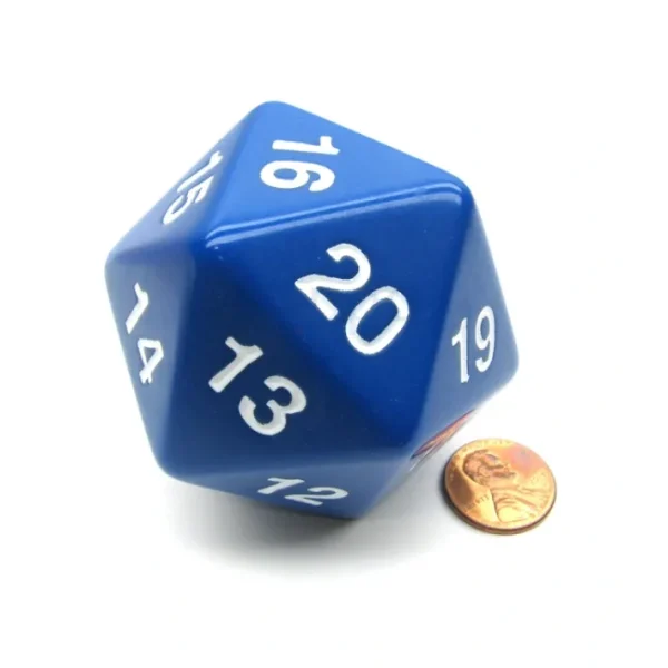 55mm Jumbo 20-Sided D20 Countdown Dice - Opaque Blue with White Numbers - Your Source for Gaming Essentials Shop