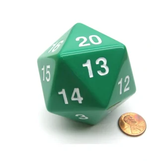 55mm Jumbo 20-Sided D20 Countdown Dice - Opaque Green with White Numbers - Your Source for Gaming Essentials Outlet