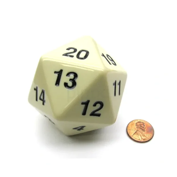 55mm Jumbo 20-Sided D20 Countdown Dice - Opaque Ivory with Black Numbers - Your Source for Gaming Essentials Store