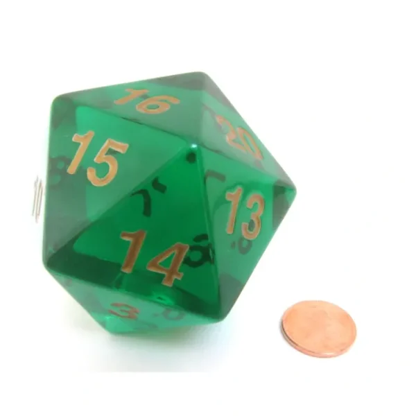 55mm Jumbo 20-Sided D20 Countdown Dice - Transparent Emerald Gold - Your Source for Gaming Essentials Cheap