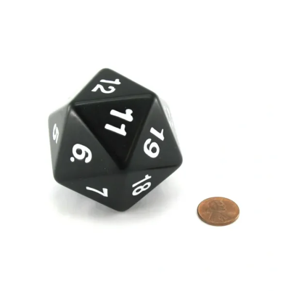 55mm Jumbo 20-Sided D20 Countdown Dice - Opaque Black with White Numbers - Your Source for Gaming Essentials New