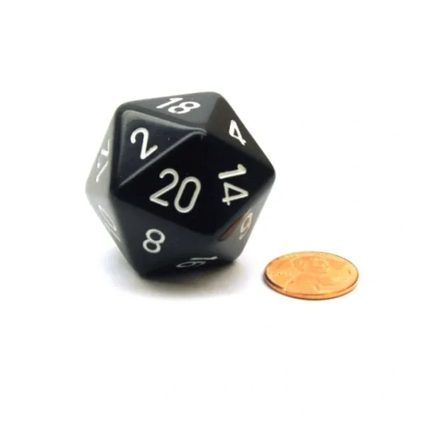 34mm Large 20-Sided D20 Opaque Chessex Dice, 1 Die - Black with White Numbers - Your Source for Gaming Essentials Hot