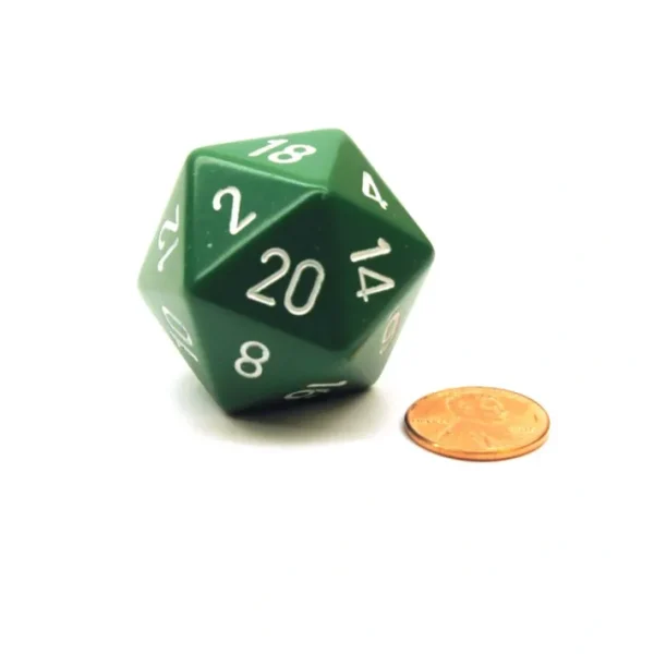 34mm Large 20-Sided D20 Opaque Chessex Dice, 1 Die - Green with White Numbers - Your Source for Gaming Essentials Shop