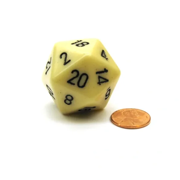 34mm Large 20-Sided D20 Opaque Chessex Dice, 1 Die - Ivory with Black Numbers - Your Source for Gaming Essentials Sale