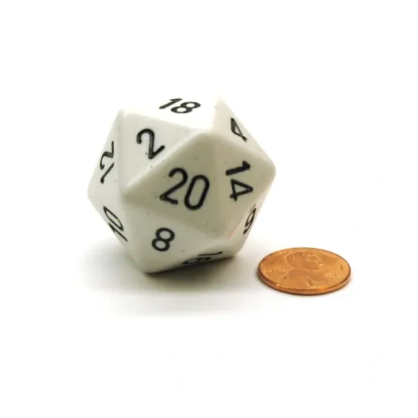 34mm Large 20-Sided D20 Opaque Chessex Dice, 1 Die - White with Black Numbers - Your Source for Gaming Essentials Cheap