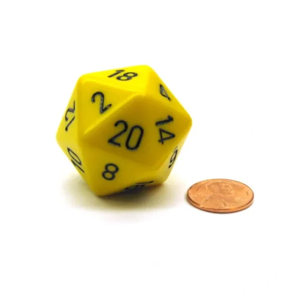 34mm Large 20-Sided D20 Opaque Chessex Dice, 1 Die - Yellow with Black Numbers - Your Source for Gaming Essentials Store