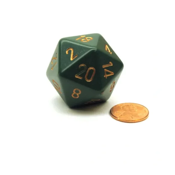 34mm Large 20-Sided D20 Opaque Chessex Dice, 1 Die-Dusty Green w/ Copper Numbers - Your Source for Gaming Essentials Flash Sale