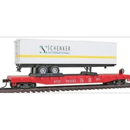 Trains | Model Power 98357 HO Santa Fe 50' Flatcar w/ 40' Schenker International Trailer - Your Source for Gaming Essentials