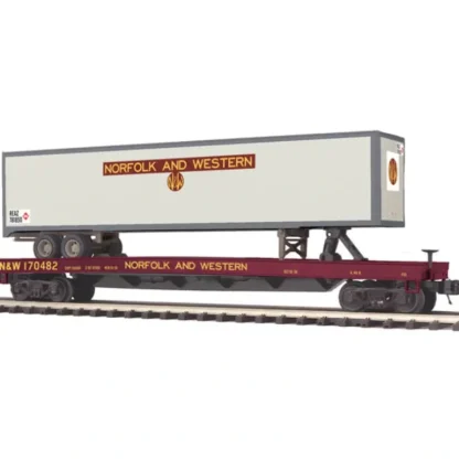 Trains | MTH 20-98860 O Norfolk & Western Flatcar w/ 48' Trailer #170482 - Your Source for Gaming Essentials