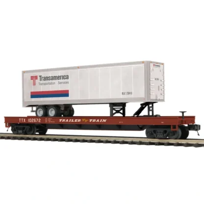 Trains | MTH 20-95122 O Trailer Train Transamerica Flat Car w/ 40' Trailer #102672 - Your Source for Gaming Essentials