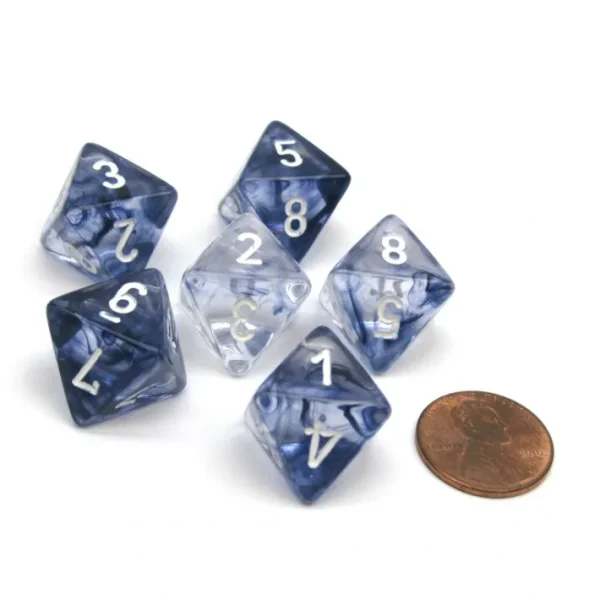 Nebula 15mm 8 Sided D8 Chessex Dice, 6 Pieces - Black with White Numbers - Your Source for Gaming Essentials Clearance