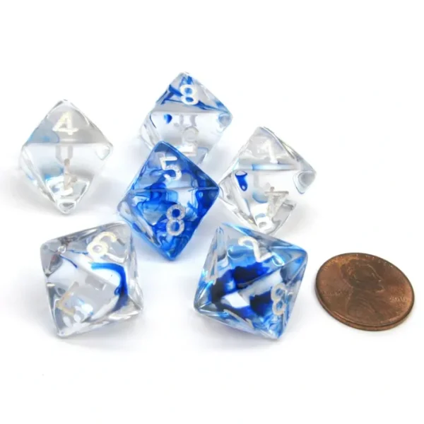 Nebula 15mm 8 Sided D8 Chessex Dice, 6 Pieces - Dark Blue with White Numbers - Your Source for Gaming Essentials New