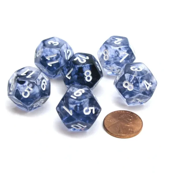 Nebula 18mm 12 Sided D12 Chessex Dice, 6 Pieces - Black with White - Your Source for Gaming Essentials Store