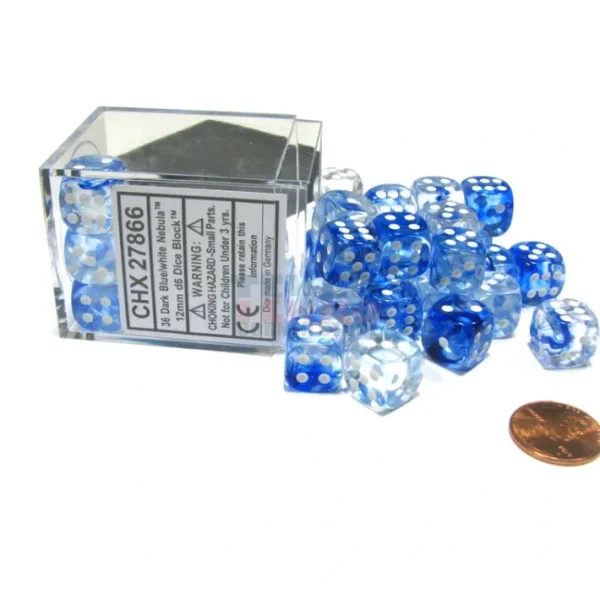Nebula 12mm D6 Chessex Dice Block (36 Dice) - Dark Blue with White Pips - Your Source for Gaming Essentials Best Sale