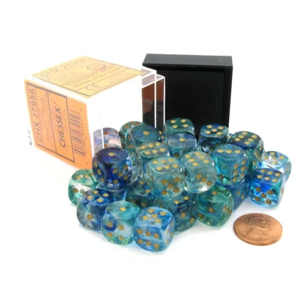 Nebula 12mm D6 Dice Block (36 Dice) - Oceanic with Gold Pips - Your Source for Gaming Essentials Fashion