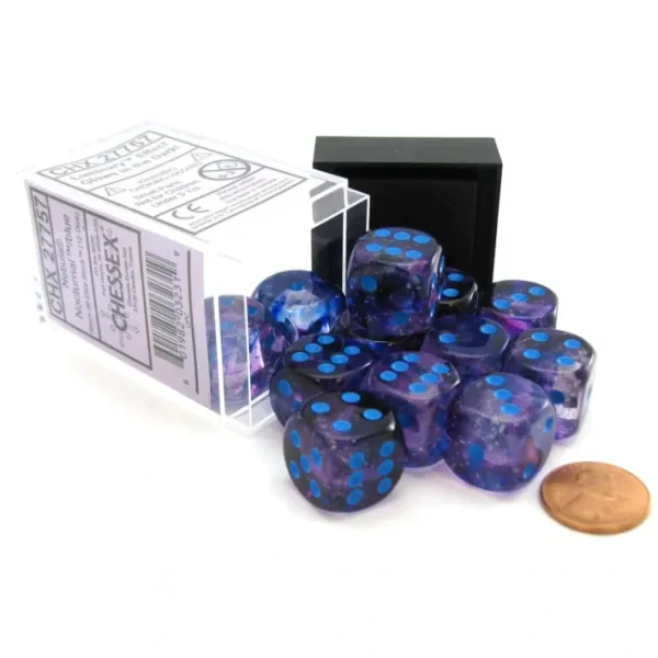 Nebula 16mm D6 Dice Block (12 Dice) - Nocturnal with Blue Pips - Your Source for Gaming Essentials Fashion
