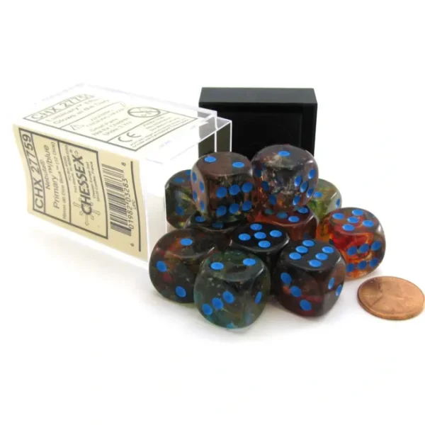 Nebula 16mm D6 Dice Block (12 Dice) - Primary with Blue Pips - Your Source for Gaming Essentials Clearance