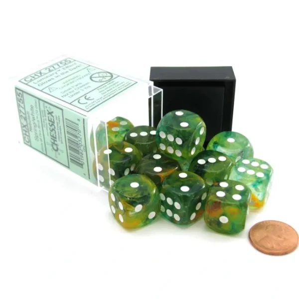 Nebula 16mm D6 Dice Block (12 Dice) - Spring with White Pips - Your Source for Gaming Essentials Online