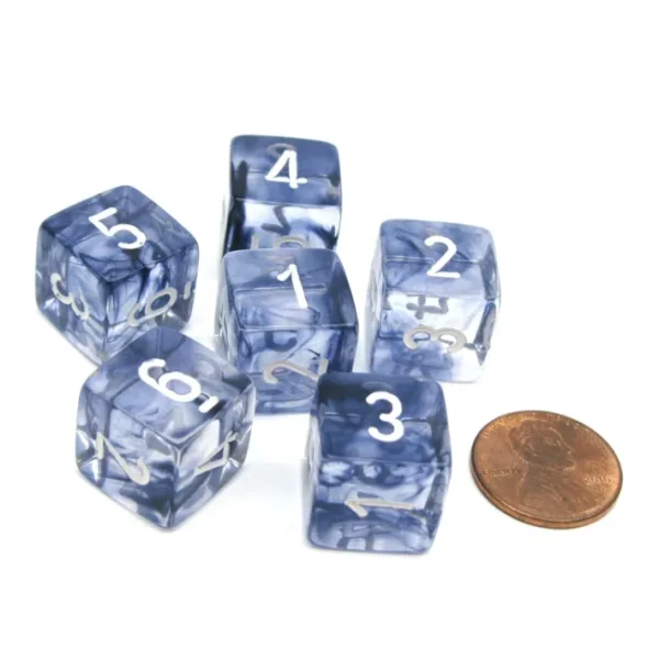 Nebula 15mm D6 Polyhedral Chessex Dice, 6 Pieces - Black with White Numbers - Your Source for Gaming Essentials Sale