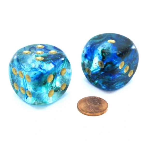 Nebula 30mm Large D6 Dice, 2 Pieces - Oceanic with Gold Pips - Your Source for Gaming Essentials Cheap