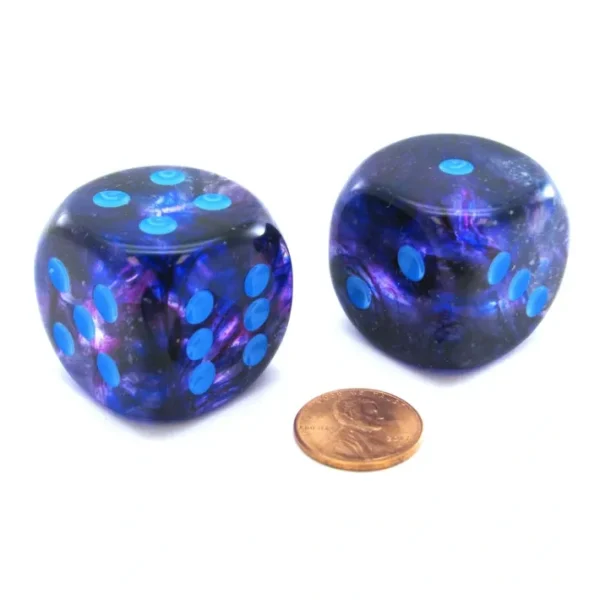 Nebula 30mm Large D6 Dice, 2 Pieces - Nocturnal with Blue Pips - Your Source for Gaming Essentials Cheap