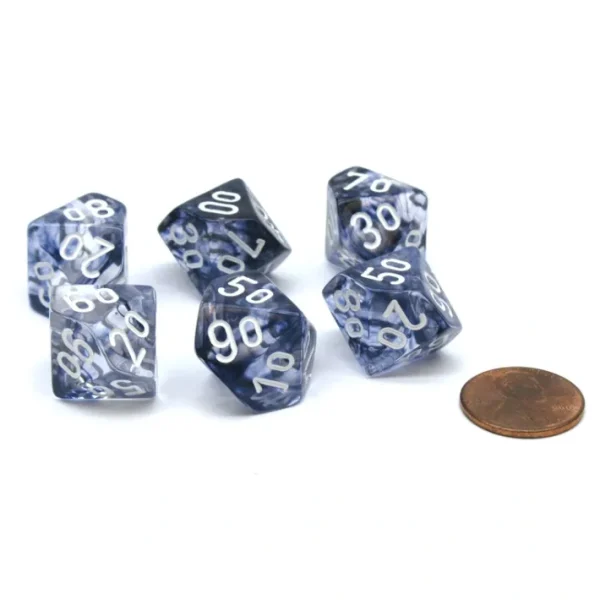 Nebula 16mm Tens D10 (00-90) Chessex Dice, 6 Pieces - Black with White Numbers - Your Source for Gaming Essentials Sale