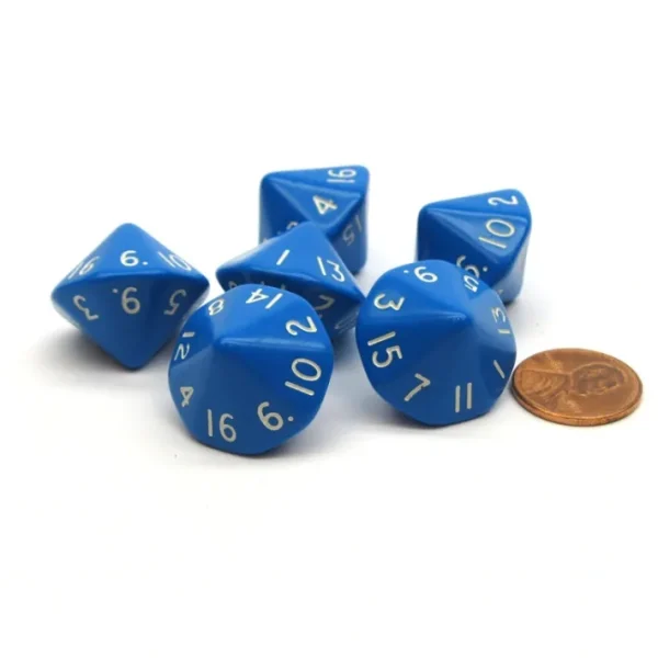 Opaque 17mm 16 Sided D16 Chessex Dice, 6 Pieces - Blue with White Numbers - Your Source for Gaming Essentials Fashion