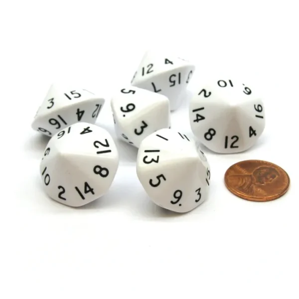 Opaque 17mm 16 Sided D16 Chessex Dice, 6 Pieces - White with Black Numbers - Your Source for Gaming Essentials Best Sale