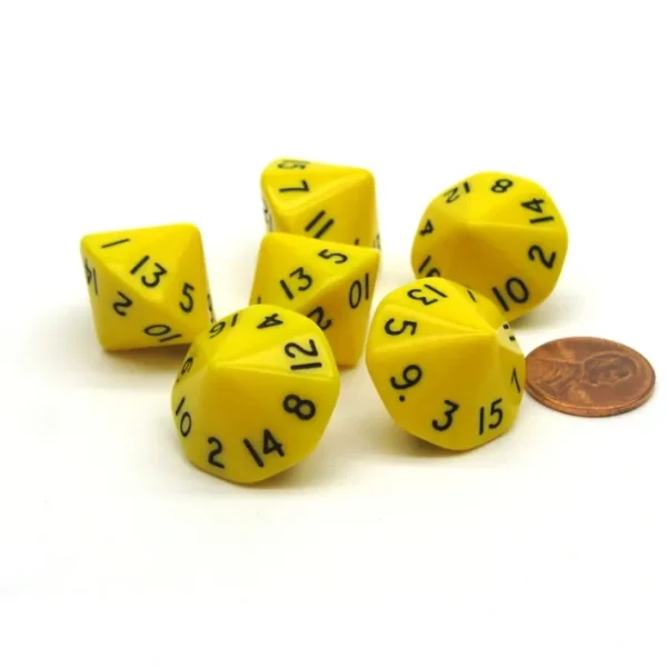 Opaque 17mm 16 Sided D16 Chessex Dice, 6 Pieces - Yellow with Black Numbers - Your Source for Gaming Essentials Clearance